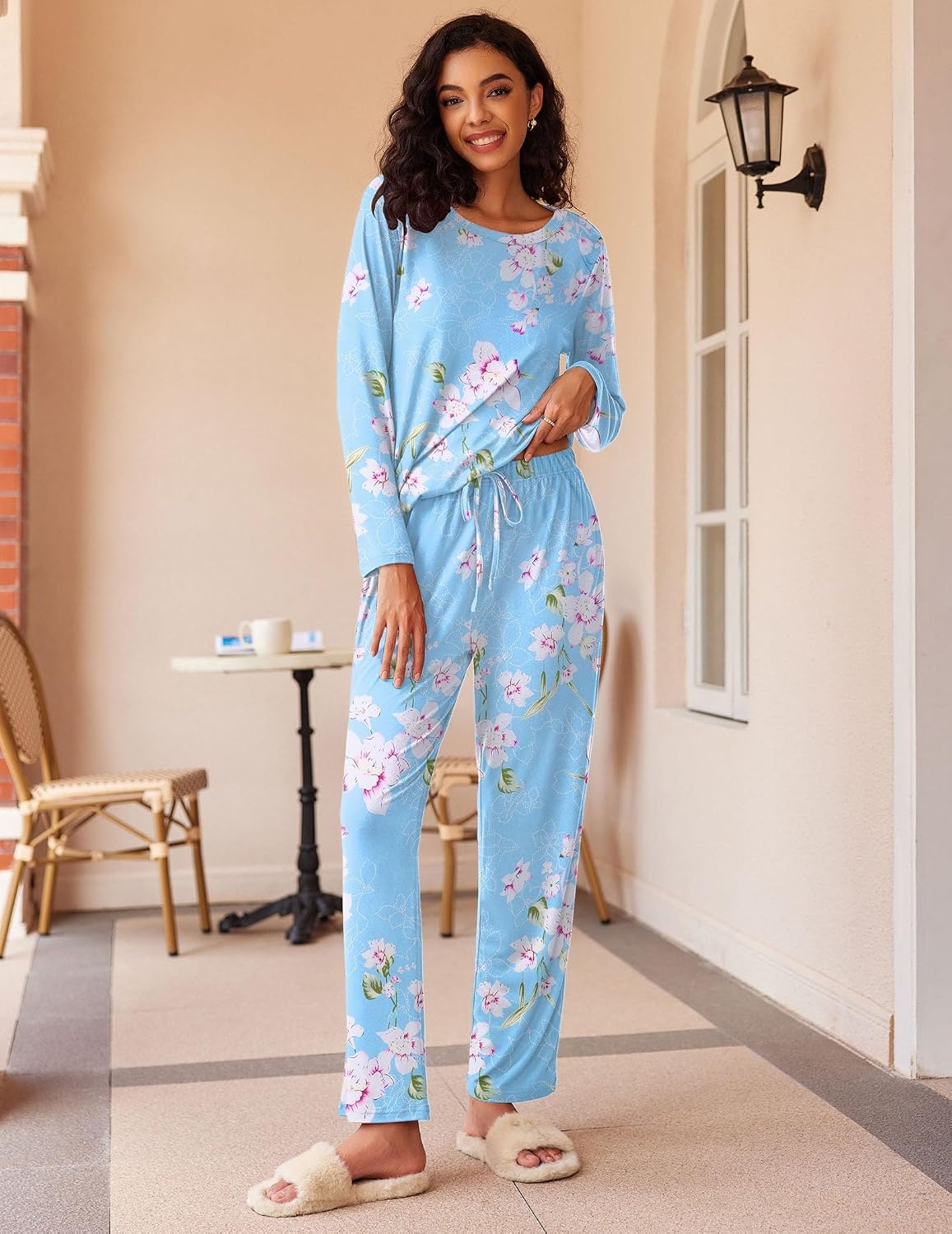 image:imageEkouaer Womens 2 Pack Pajama Sets Long Sleeve Lounge Set Soft Comfy PjsBlue FlowerWine Red Flower