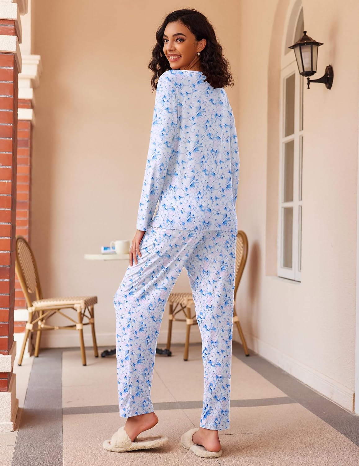 image:imageEkouaer Womens 2 Pack Pajama Sets Long Sleeve Lounge Set Soft Comfy PjsButterfly BlueButterfly Pink