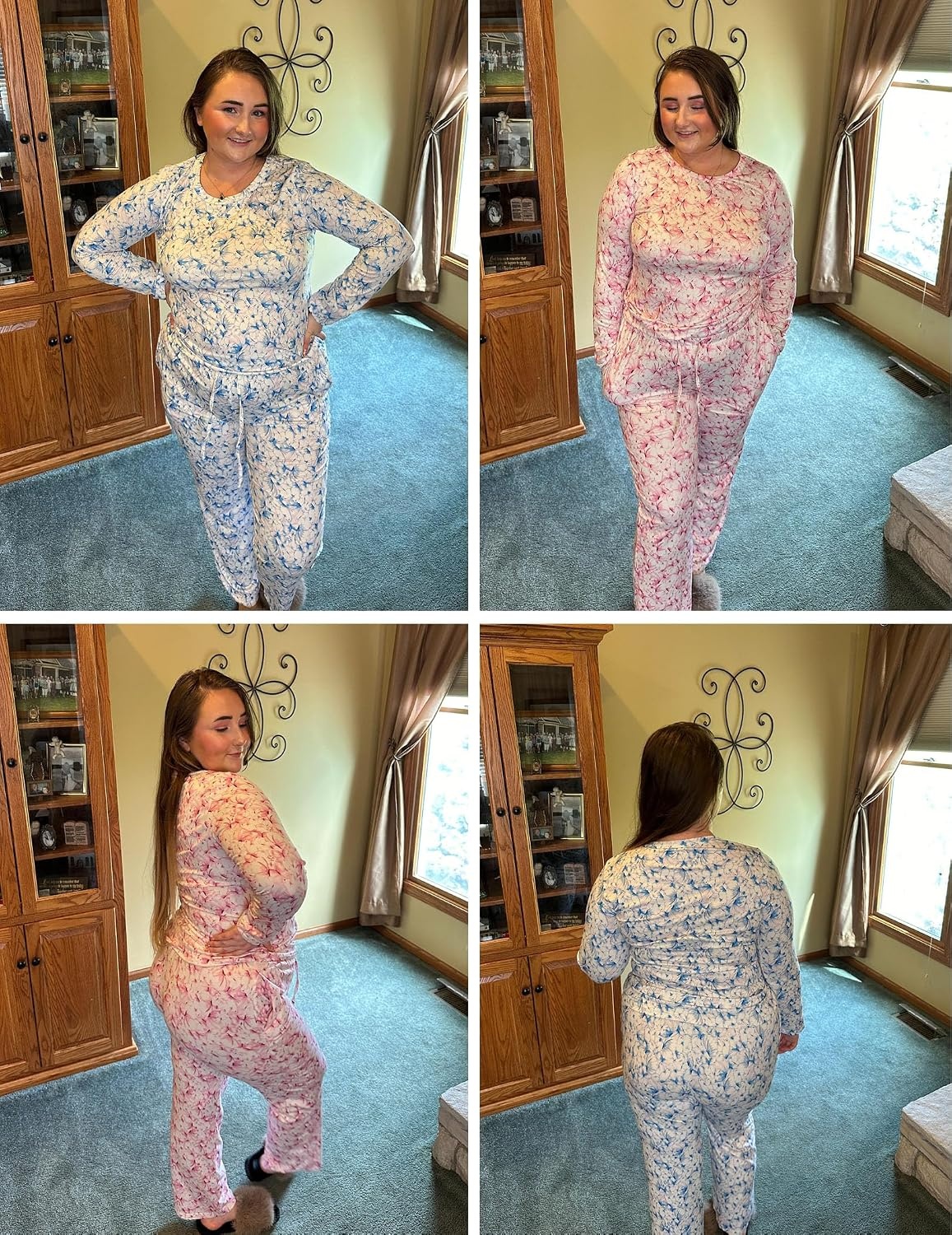 image:imageEkouaer Womens 2 Pack Pajama Sets Long Sleeve Lounge Set Soft Comfy PjsButterfly BlueButterfly Pink
