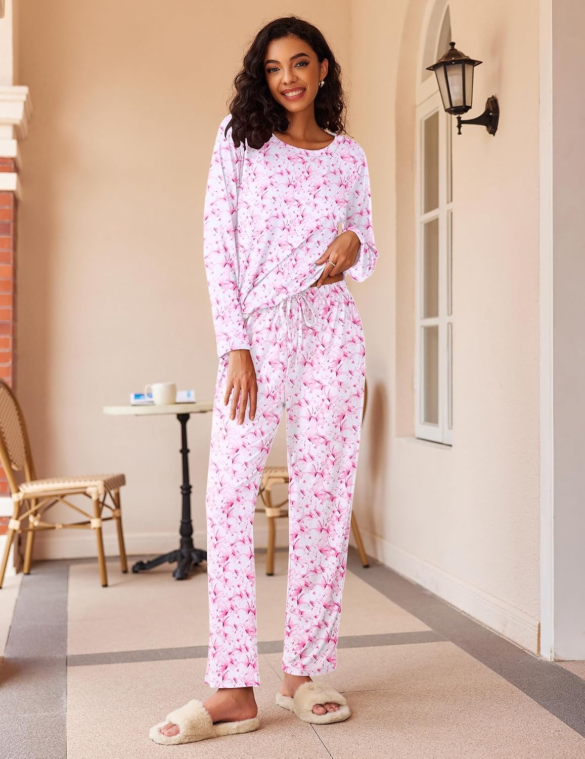 image:imageEkouaer Womens 2 Pack Pajama Sets Long Sleeve Lounge Set Soft Comfy PjsButterfly BlueButterfly Pink