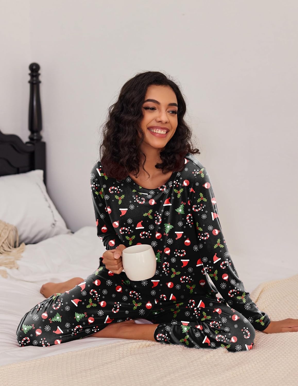image:imageEkouaer Womens 2 Pack Pajama Sets Long Sleeve Lounge Set Soft Comfy PjsChristmas BlackBlack Plaid