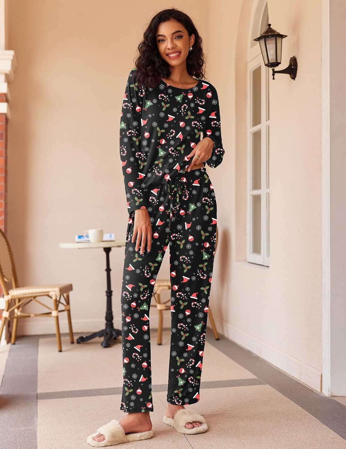 image:imageEkouaer Womens 2 Pack Pajama Sets Long Sleeve Lounge Set Soft Comfy PjsChristmas BlackBlack Plaid