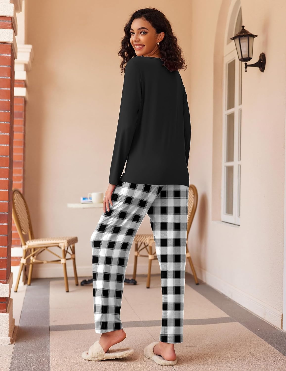 image:imageEkouaer Womens 2 Pack Pajama Sets Long Sleeve Lounge Set Soft Comfy PjsChristmas BlackBlack Plaid