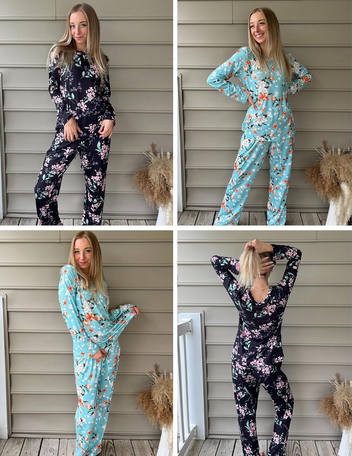 image:imageEkouaer Womens 2 Pack Pajama Sets Long Sleeve Lounge Set Soft Comfy PjsGreen FlowerBlack Flower