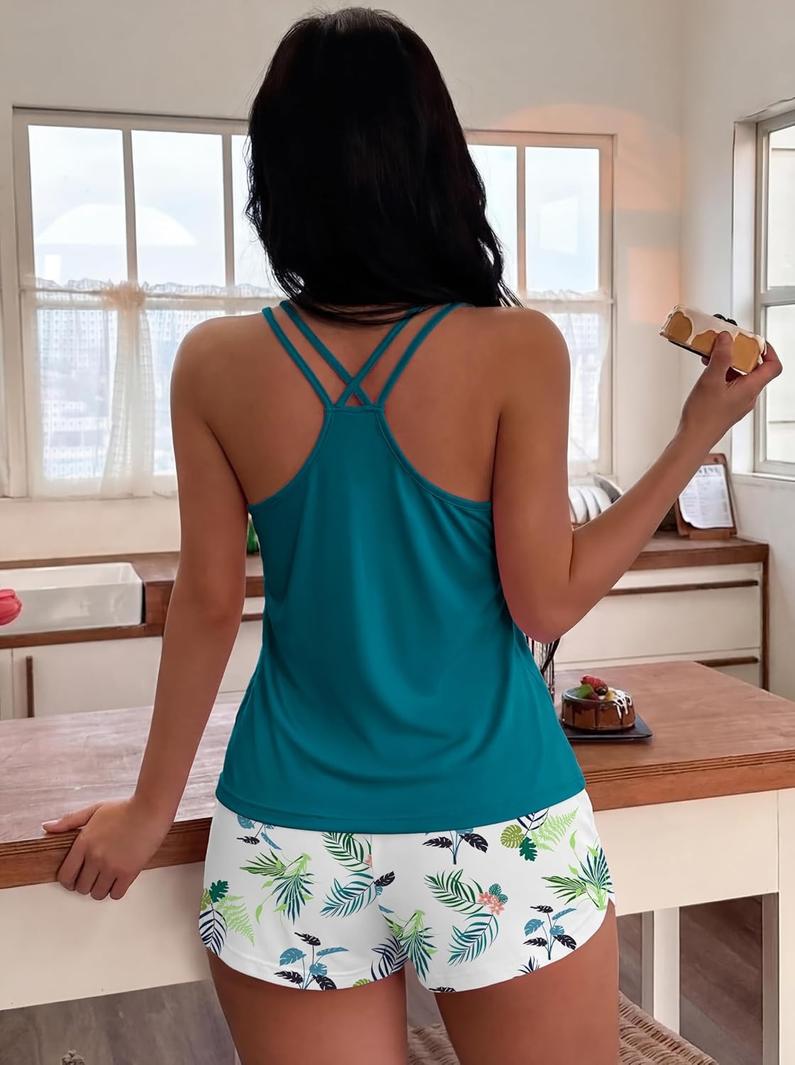 image:imageEkouaer Womens Cami Pajama Set Summer Tank Top and Shorts Set SXXLHawaii Green Plant