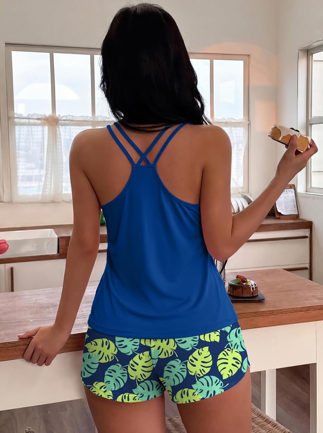 image:imageEkouaer Womens Cami Pajama Set Summer Tank Top and Shorts Set SXXLHawaiian Blue Green Leaves