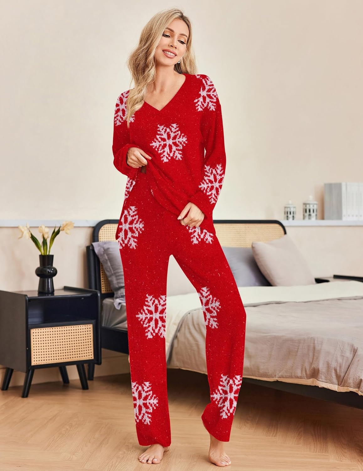image:imageEkouaer Womens Pajama Sets Fuzzy Fleece Sleepwear Long Sleeve Pjs