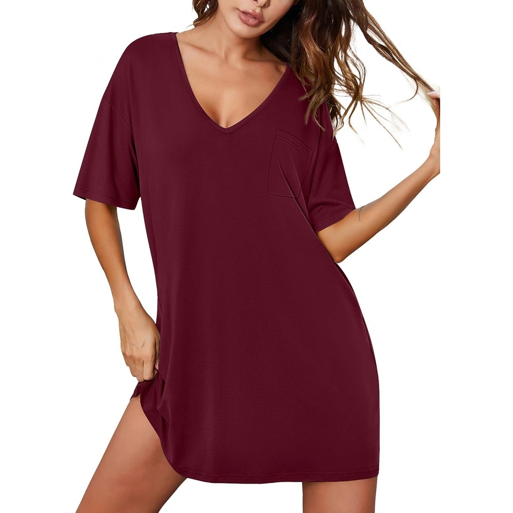 image:imageEkouaer Nightgowns for Women Bamboo Viscose Short Sleeve SleepshirtRed