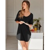 Ekouaer Nightgowns for Women Bamboo Viscose Short Sleeve Sleepshirt(Black)