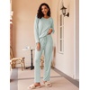 Ekouaer Women’s 2 Pack Pajama Sets Long Sleeve Lounge Set Soft Comfy Pjs(Black Stripe/Light Green)
