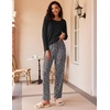 Ekouaer Women’s 2 Pack Pajama Sets Long Sleeve Lounge Set Soft Comfy Pjs(Black/Black Leopard)
