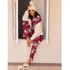 Ekouaer Women’s 2 Pack Pajama Sets Long Sleeve Lounge Set Soft Comfy Pjs(Blue Flower/Wine Red Flower)
