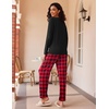Ekouaer Women’s 2 Pack Pajama Sets Long Sleeve Lounge Set Soft Comfy Pjs(Wine Red Plaid/Black Red Plaid)