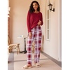 Ekouaer Women’s 2 Pack Pajama Sets Long Sleeve Lounge Set Soft Comfy Pjs(Wine Red Plaid/Black Red Plaid)