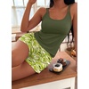 Ekouaer Womens Cami Pajama Set Summer Tank Top and Shorts Set S-XXL(Green Leaves)