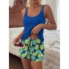 Ekouaer Womens Cami Pajama Set Summer Tank Top and Shorts Set S-XXL(Hawaiian Blue Green Leaves)