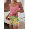 Ekouaer Womens Cami Pajama Set Summer Tank Top and Shorts Set S-XXL(Hawaiian Pink Floral Leaves)