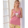 Ekouaer Womens Cami Pajama Set Summer Tank Top and Shorts Set S-XXL(Peach Pink Floral)