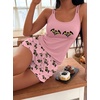 Ekouaer Womens Cami Pajama Set Summer Tank Top and Shorts Set S-XXL(Pink Bat)