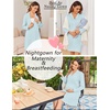 Ekouaer Womens Nightgown Long Sleeve Nightshirt Soft Button Down Sleepshirt(Light Blue)