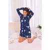 Ekouaer Womens Nightgown Long Sleeve Nightshirt Soft Button Down Sleepshirt(Navy Floral)