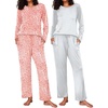 Ekouaer Women’s 2 Pack Pajama Sets Long Sleeve Lounge Set Soft Comfy Pjs(Leopard/Daisies)