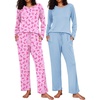 Ekouaer Women’s 2 Pack Pajama Sets Long Sleeve Lounge Set Soft Comfy Pjs(Pink Bow/Light Blue)
