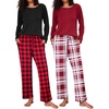Ekouaer Women’s 2 Pack Pajama Sets Long Sleeve Lounge Set Soft Comfy Pjs(Wine Red Plaid/Black Red Plaid)