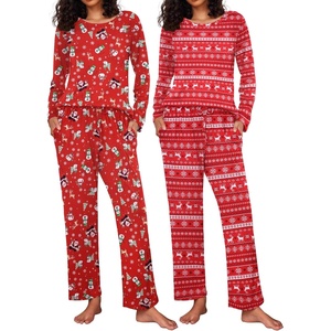 Ekouaer Women’s 2 Pack Pajama Sets Long Sleeve Lounge Set Soft Comfy Pjs(A-christmas Snowman/Christmas Snowflakes)