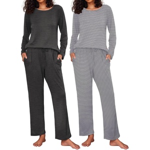 Ekouaer Women’s 2 Pack Pajama Sets Long Sleeve Lounge Set Soft Comfy Pjs(A-gray/Gray Stripe)
