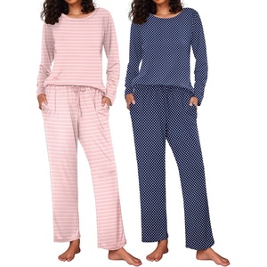 Ekouaer Women’s 2 Pack Pajama Sets Long Sleeve Lounge Set Soft Comfy Pjs(A-pink Stripe/Navy Dots)