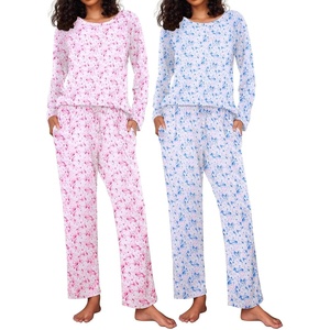 Ekouaer Women’s 2 Pack Pajama Sets Long Sleeve Lounge Set Soft Comfy Pjs(Butterfly Blue/Butterfly Pink)