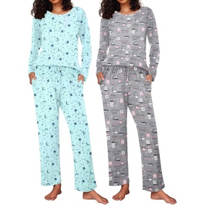 Ekouaer Women’s 2 Pack Pajama Sets Long Sleeve Lounge Set Soft Comfy Pjs(Coffee / Star Print)