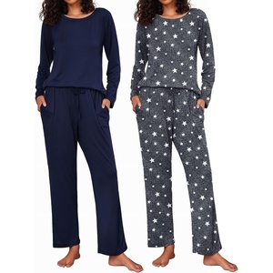 Ekouaer Women’s 2 Pack Pajama Sets Long Sleeve Lounge Set Soft Comfy Pjs(Gray Star/Navy Blue)