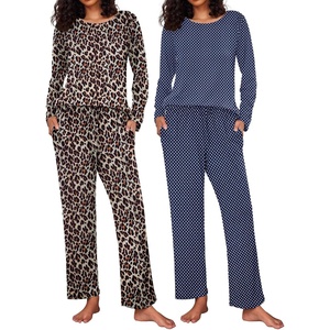 Ekouaer Women’s 2 Pack Pajama Sets Long Sleeve Lounge Set Soft Comfy Pjs(Leopard/Navy Dots)