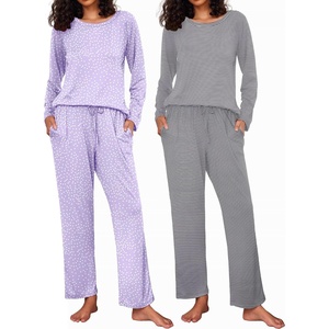 Ekouaer Women’s 2 Pack Pajama Sets Long Sleeve Lounge Set Soft Comfy Pjs(Lilac Dots/Gray Stripe)