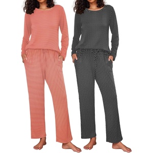 Ekouaer Women’s 2 Pack Pajama Sets Long Sleeve Lounge Set Soft Comfy Pjs(Red Stripe/Black Dots)