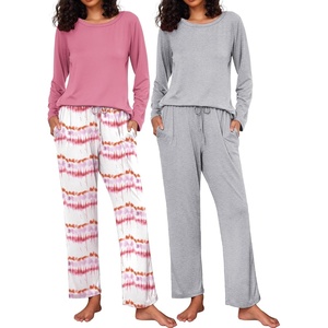 Ekouaer Women’s 2 Pack Pajama Sets Long Sleeve Lounge Set Soft Comfy Pjs(Tie Dye Pink/Light Gray)