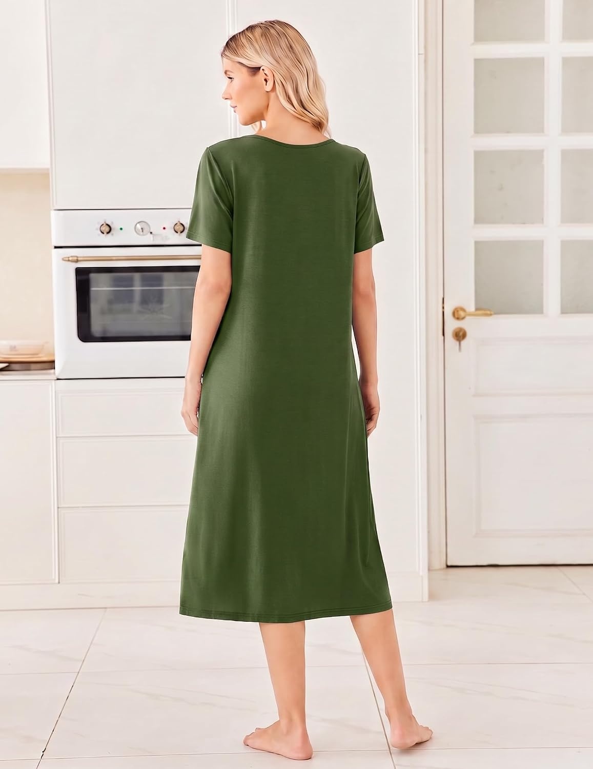 image:imageEkouaer Long Nightgowns for Women Bamboo Viscose Short Sleeve House DressesArmy Green