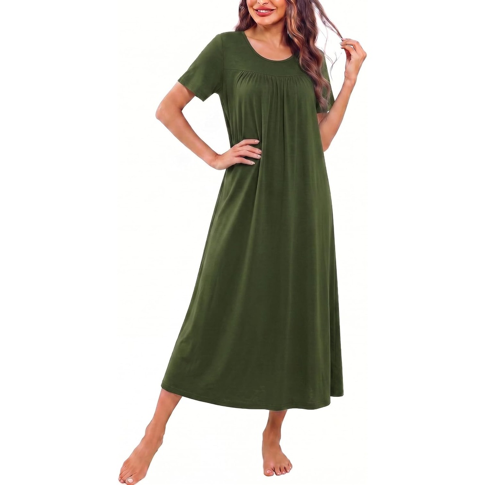 image:imageEkouaer Long Nightgowns for Women Bamboo Viscose Short Sleeve House DressesArmy Green