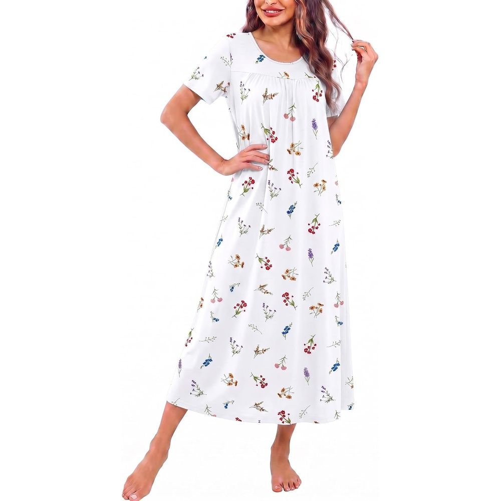 image:imageEkouaer Long Nightgowns for Women Bamboo Viscose Short Sleeve House DressesDaisy