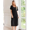 Ekouaer Long Nightgowns for Women Bamboo Viscose Short Sleeve House Dresses(Black)
