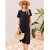 Ekouaer Long Nightgowns for Women Bamboo Viscose Short Sleeve House Dresses(Black)