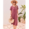 Ekouaer Long Nightgowns for Women Bamboo Viscose Short Sleeve House Dresses(Dark Pink)