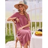 Ekouaer Long Nightgowns for Women Bamboo Viscose Short Sleeve House Dresses(Dark Pink)