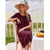Ekouaer Long Nightgowns for Women Bamboo Viscose Short Sleeve House Dresses(Dark Red)