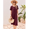 Ekouaer Long Nightgowns for Women Bamboo Viscose Short Sleeve House Dresses(Dark Red)