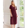 Ekouaer Long Nightgowns for Women Bamboo Viscose Short Sleeve House Dresses(Dark Red)