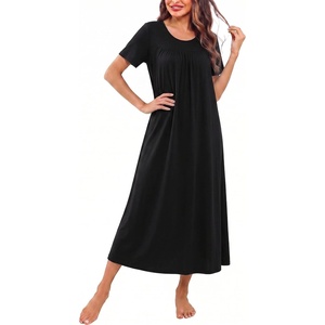 Ekouaer Long Nightgowns for Women Bamboo Viscose Short Sleeve House Dresses(Black)