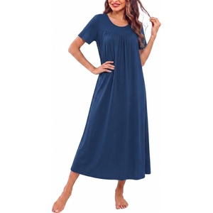 Ekouaer Long Nightgowns for Women Bamboo Viscose Short Sleeve House Dresses(Blue)